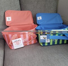 (2) Striped Trader Joe’s Mini Insulated Bag 2026, Blue/Green & Red/Pink
