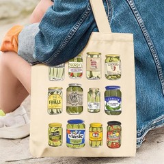 Pickle Jar Canvas Tote Bag Funny Aesthetic Vintage Bag For Women Utility Nove…