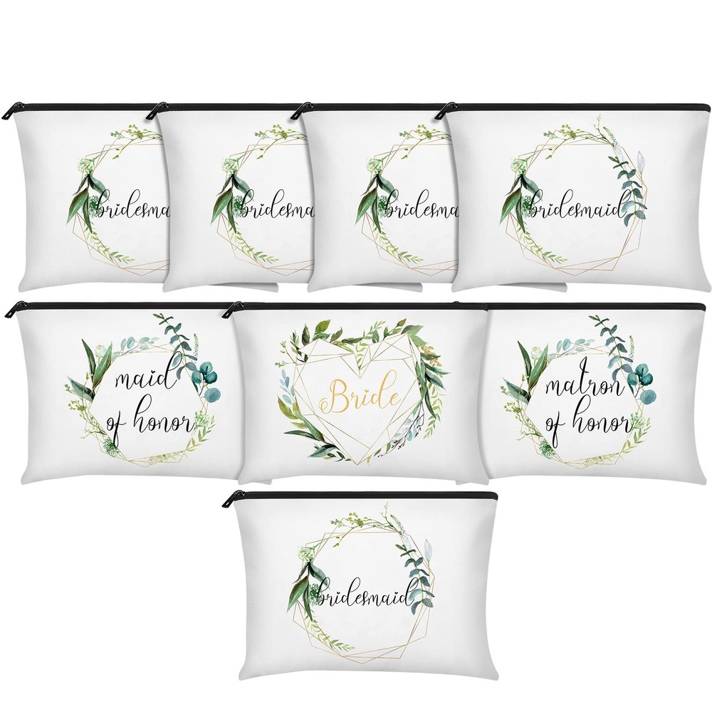 8 Pcs Bridesmaid Makeup Bag Matron of Honor Gifts Bridal Leaves Pattern
