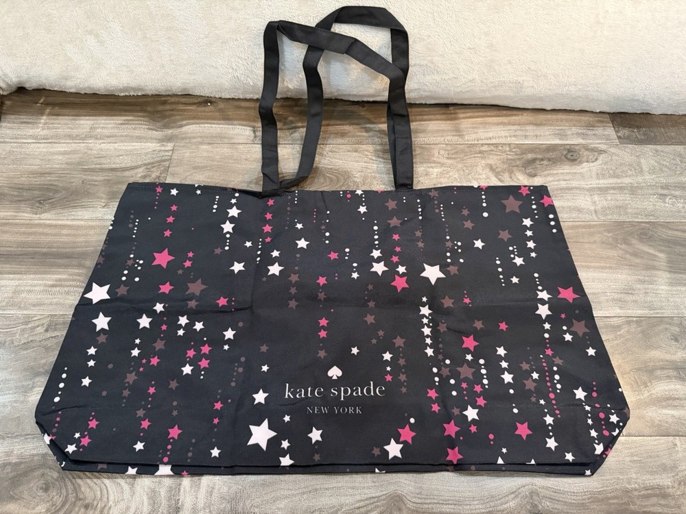 kate spade new york Foldable Polyester Tote Star Pattern Black Pink White