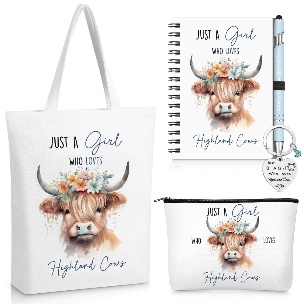 Sinmoe 5 Pcs Highland Cow Gift Set Women 13.39 x 15.75 x 3.94 inches, Blue