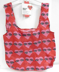 new REUSABLE TOTE BAG Kendra Dandy Hearts Face Eyes Red Pink Lightweight Travel