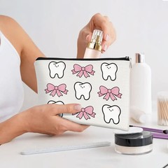 Teeth Makeup Bag,Dental Assistant Accessories Cosmetic 9 x 7 inches, White