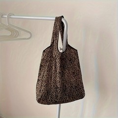 Leopard Print Foldable Tote Bag Lightweight Polyester Leak-Proof Reusable