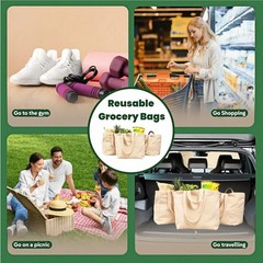 Canvas Grocery Bag 3 Pack, Reusable Grocery Bags with Long Shoulder Strap and…