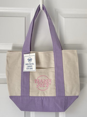 Trader Joe’s Mini Canvas Tote Lunch Bag NWT Spring Pastel Lavender w/STICKERS