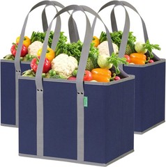 Reusable Grocery Bags 3 Pack – Heavy Duty Reusable Shopping Bags with Box Sha…