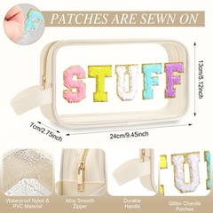 Kacctyen Letter Clear Makeup Bags Stuff Pouch 9.5 x 5.1 x 2.8 inches, Beige