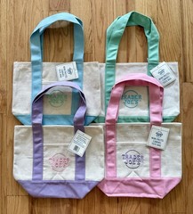 4x TRADER JOE’S Mini Pastel Canvas Totes + 3x LOWE’S Mini Buckets w/Lids. NWT!