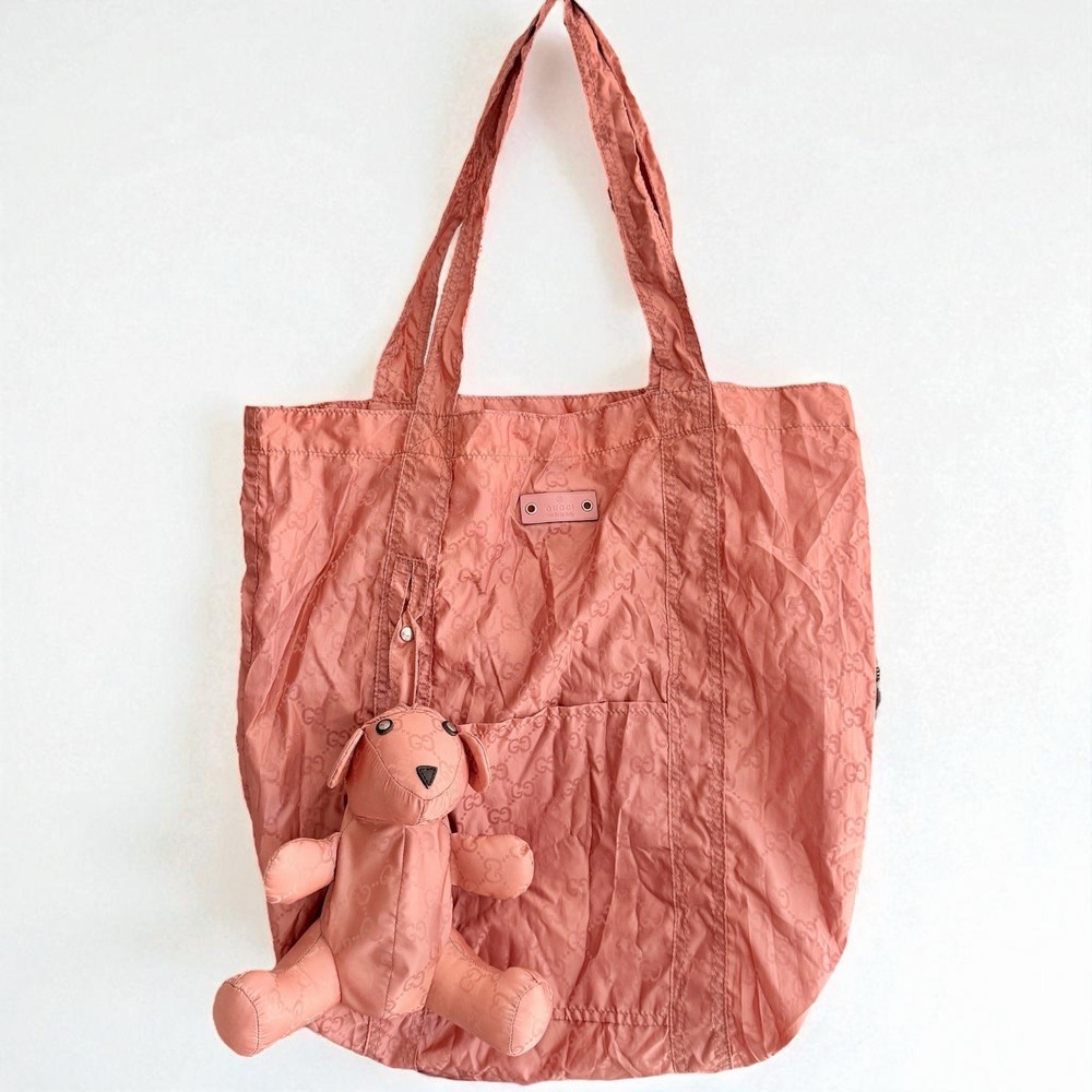 Gucci Reusable Shopping Bag Folding Bag Bear Stuffed Animal Pink 223660 213317