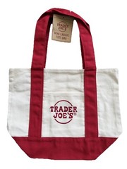 NWT Red Ecru TRADER JOES Mini Canvas Tote Bag Red Embroidery Grocery Trending