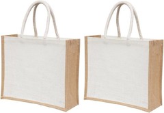 2 Pack Large Jute Tote Bags with Handles 15.8″x11.9″x5.9″, Reusable Burlap Gift
