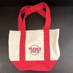 Trader Joe’s Foldable Canvas Reusable Shopping Bag Red Beige