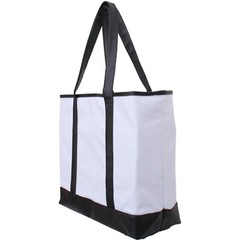 THREADART 100% COTTON WHITE CANVAS TOTE BAGS VEGAN LEATHER COLORED HANDLES