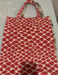 Red Beige Geometric Canvas Reusable Tote Shopping Bag 20 x 12 x 16 in Used