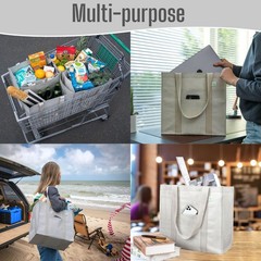 VENO 4 Pack Reusable Grocery Bags, Heavy-Duty Shopping Bags Medium, Beige