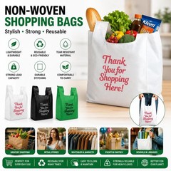 300pcs 1/6 Black Non Woven Shopping Bags, Strong, Reusable 12x7x22″