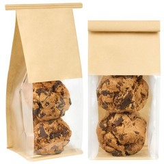 Ocmoiy 50 Pack Small Cookie Bags with Window, 3.9×3.5×9.5 Inches Small, Brown