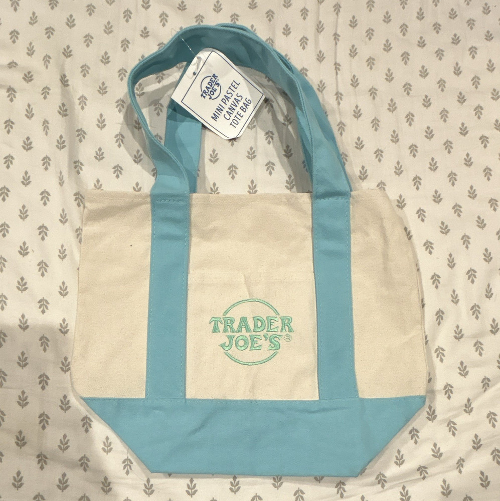 Trader Joe’s Canvas Tote Bag Reusable Logo Blue/Beige 13x6x10 in
