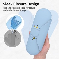 DivaDwell Depot Travel Makeup Brush Holder with Cleaning Pad -Silicone Azure