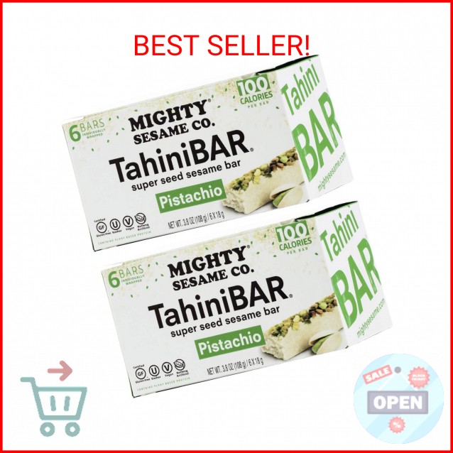 Mighty Sesame TahiniBars With Pistachio (2 Pack Total 12 Bars) 100 Calorie Bar,