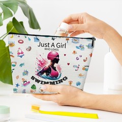 Ythuil Just A Girl Who Loves Swimming Makeup Bag, Swim Bags for Multicolor H