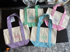 Authentic Trader Joe’s foldable Canvas Mini Tote Bags Set of 4 pastel colored