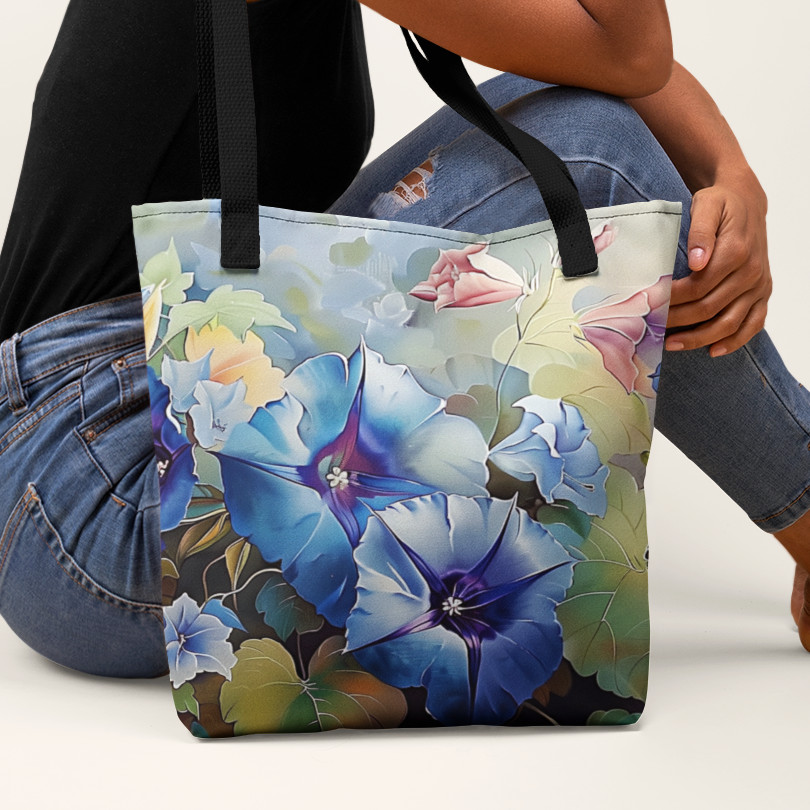 Morning Glory Tote Bag, Floral Reusable Shopping Bag, Chic Market Tote, Gift Bag