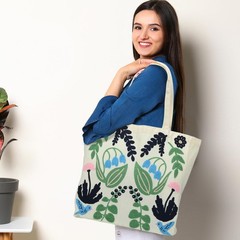 Aesthetic Embroidery Tote Bag for Women Cute Floral Embroidered Canvas Summer…