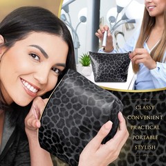Vegan Leather Black Leopard Makeup Bag Cheetah Print Girly Girl