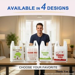 Efficient White Thank You Plastic Bags – 11”x6”x21” Reusable & Affordable