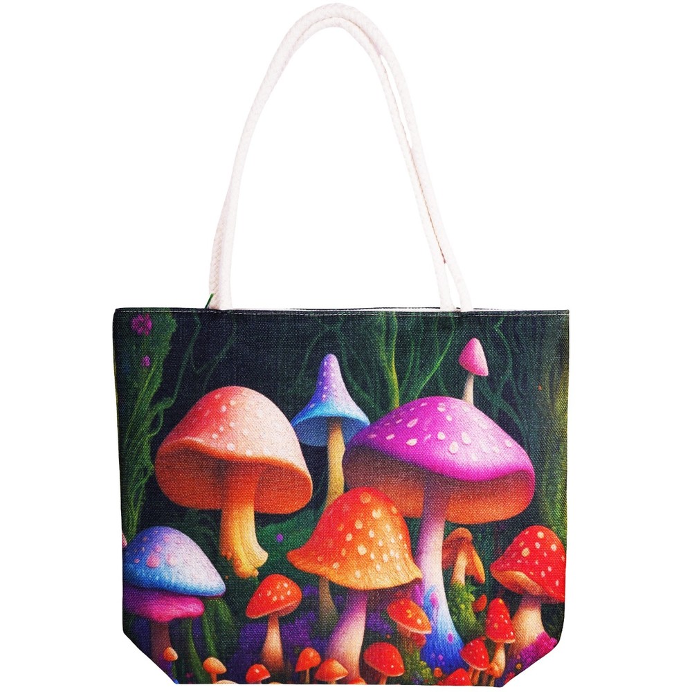 Garden of Mushrooms Jute Tote Bag – 17 x 15 x 4.5″ Eco-Friendly Shoulder Bag