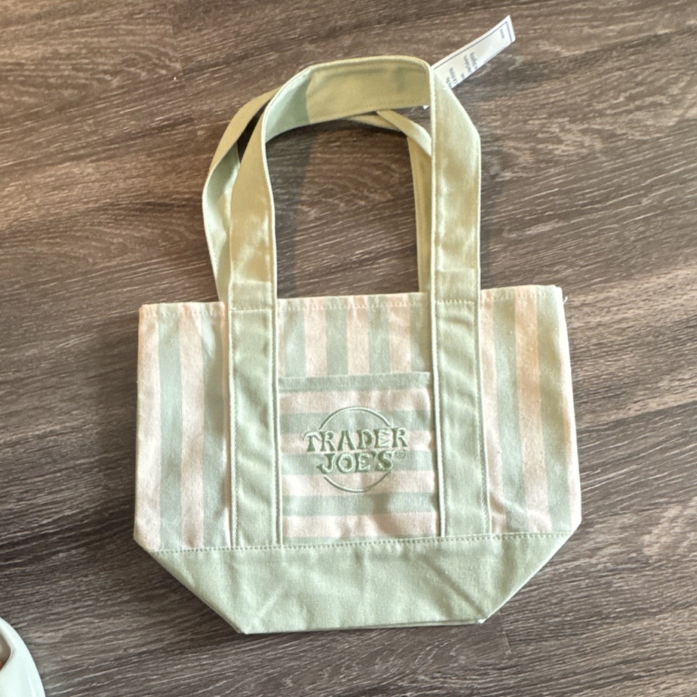 Trader Joe’s Reusable Striped Tote Shopping Bag, Green & Beige