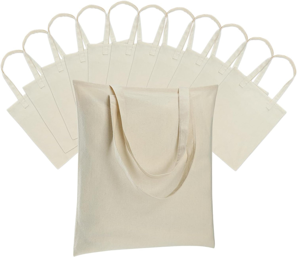 12 Pack Canvas Tote Bag – Lightweight Thin Tote Bags Bulk Blank Shopping Reusabl