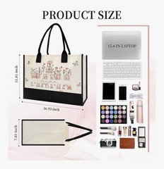 Canvas Tote Bag Moisture Resistant Floral Butterfly Mom Pattern 16.93×11.81in