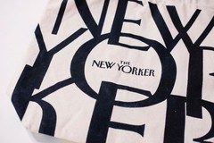 The New Yorker Tote Bag Lot of 2 Canvas Graphic Tomi Um Blue Beige
