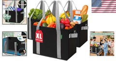 Foldable Heavy Duty Shopping Bags – 3 Pack Stand Up Design for 65 Lbs Capacity
