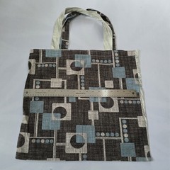 Geometric Pattern Foldable Canvas Shopping Bag Large Black Blue