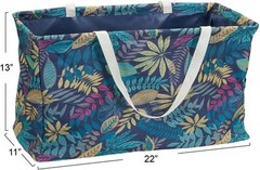 Multi-purpose grocery tote bag with waterproof vinyl lining and leaf pattern