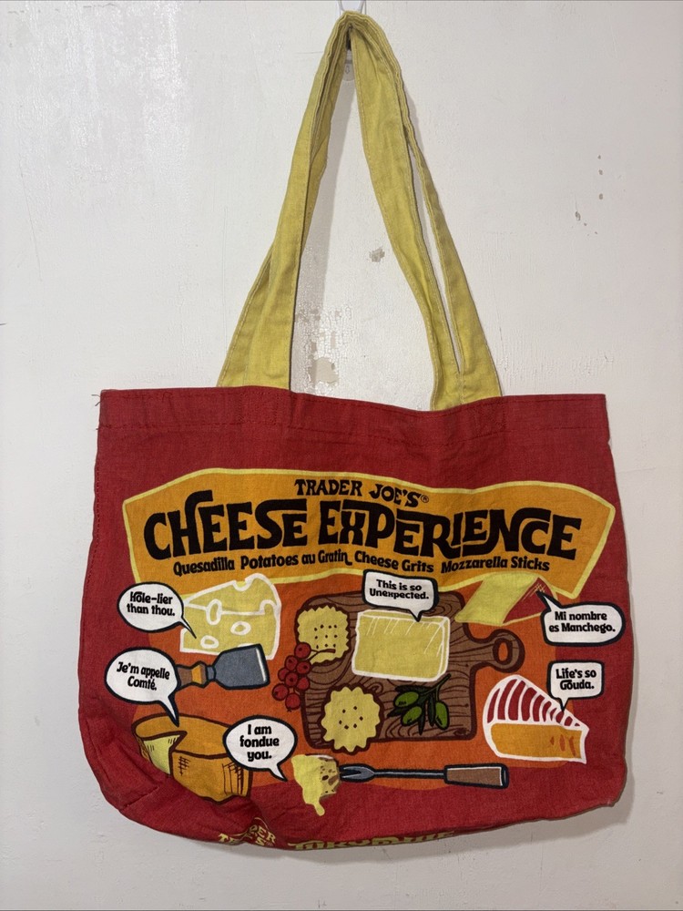 Trader Joes Cheese Tote Shopping Bag Experience Extravaganza Canvas Fun Graphic