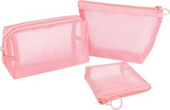 Aosbos 3 Pieces Mesh Makeup Bag Cosmetic Purse Pouch Zipper Pink