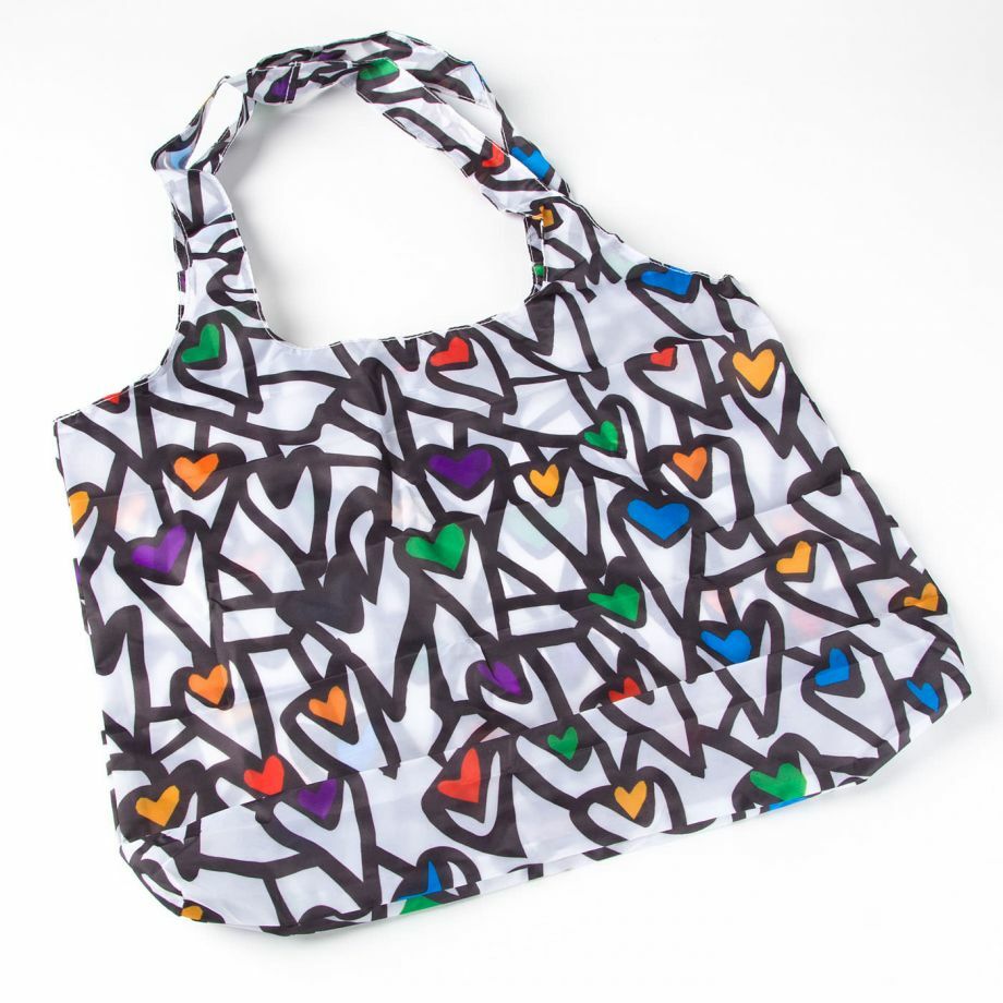 PAPER DESTINY rainbow hearts shopper reusable shopping tote bag NWT