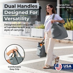 Canvas Grocery Bag 3pc Jumbo Set with Real Pockets, Long Shoulder Strap and S…