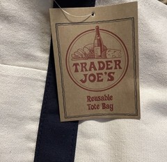 Trader Joe’s Foldable Canvas Reusable Tote Bag Beige Navy Blue Solid