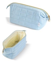 Ms. Pen- Aesthetic Quilted Makeup Bag for Women, Dusty Blue, Puffy Blue