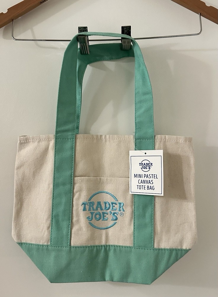 Trader Joe’s Mini Canvas Pastel Reusable Tote Bag Green NWT