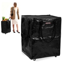 36-Gallon Large Rolling Grocery Bag Wide Zipper Tote 110 lbs Capacity W/5 Wheels