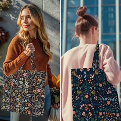 6 Pcs Aesthetic Floral Canvas Tote Bag Canvas Bag with Pocket for Shopping Wo…