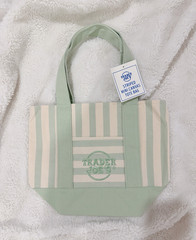 Trader Joe’s Striped Mini Canvas Tote Bag Green/White 13x11x6 in New