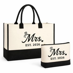 Terrarowth Mrs 2026 Canvas Tote Bag Set, Wedding Bridal Gift Large, White